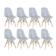 KIT - 8 x cadeiras estofadas Eames Eiffel Botonê - Madeira clara