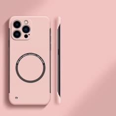 Capa de telefone magnética sem moldura ultrafina e rígida para PC para iPhone 15 14 Pro Max 13 12 Mini 11 Pro Max Capa sólida de cor fosca, rosa, para iphone 13 Mini