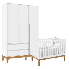Berço Americano Unique e Guarda Roupa 3 Portas Nature Clean Branco Sof