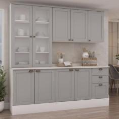 Cozinha Modulada Compacta 4 Peças com Armário Aéreo 2 Portas Vidro 100