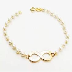 Pulseira Que Seja Infinito Com Pérolas Folheado 18k - Milena Folheados
