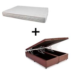 Cama Box Baú Casal 138 Bipartido Tecido Sintético Marrom Com Colchão Roma Bello Box 100% Espuma D45 Bege 55x138x188