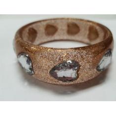 Pulseira Bracelete De Acrilico Com Glitter E Chaton De Coração Bronze