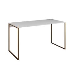 Mesa para Escritório Industrial Base Ferro Dourado Tampo Mdp Branco 13