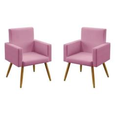 Kit 2 Poltronas Nina Decorativa Pés Palito Aradecor,  Sued Rosê