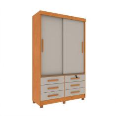 Guarda-Roupa Solteiro Chicago com Pés 2 PT 6 GV Cinamomo e Off White -