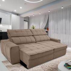 Sofá 254 cm 3 Lugares  Retrátil Reclinável Matielo América, Bege