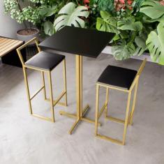 Jogo Mesa Alta Bistrô Quadrada Preta 2 Banquetas Estofado Confort Indu