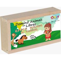 Brinquedo Educativo Domino Animais Em Libras Mdf 28 Peças