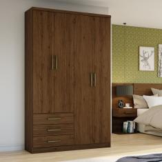 Guarda Roupa Solteiro 04 Portas 03 Gavetas Caju Henn Castanho Hp