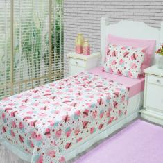 Jogo De Cama Lençol Solteiro Alegria 2 Peças Cupcake Rosa 100% Poliéster