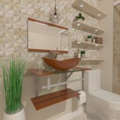 Gabinete de Vidro 60cm Inox com Cuba Oval Dourado Real