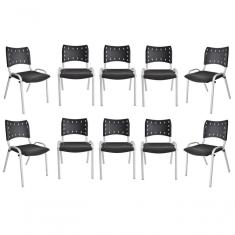 Kit 10 Cadeiras Iso Para Escola Escritório Comércio Preta Base Branca