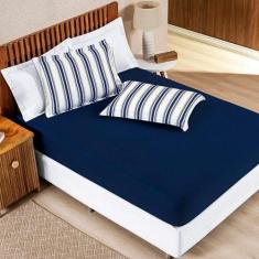 Jogo De Cama 100% Algodão Marin Casal Padrão 03 Peças - Marinho - BIA 