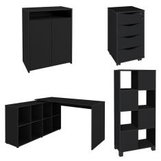 Conjunto Escritório Home Office 4 Peças Mity A06 Preto - Mpozenato
