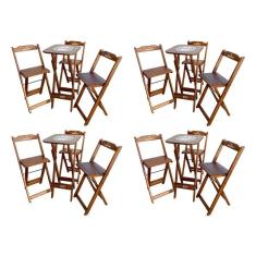 Kit 4 Conjuntos Bistrô Mesa Com 3 Banquetas Dobráveis De Madeira Personalizada Hei - Imbuia