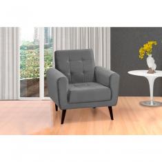 Poltrona Decorativa Pés De Madeira Livia - Veludo Chumbo