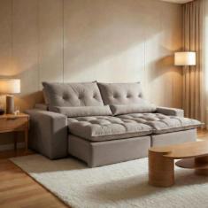 Sofá Retrátil e Reclinável 4 Lugares Poliester Cinza - Montano Estofad