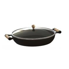 Frigideira Paella Ferro Fundido Com Tampa De Vidro 5,6 Litros 36 Cm