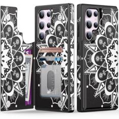 Goodon Capa carteira para Samsung Galaxy S23 Ultra - Capa flip de couro com design floral moderno, 3 compartimentos para cartão e função de suporte, capa protetora de telefone para mulheres e meninas