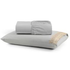 Jogo Cama Lençol Haia Solteiro Percal 200 Fios 100% Algodão Guipir Bordado Inglês 2 Peças - Cinza