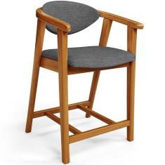 Banqueta Baixa Para Cozinha Sala De Jantar Bancada Cecília L02 Linho Cinza Escuro - Lyam Decor