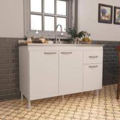 Balcão Para Pia De 120 Cm Sem Tampo Suiça Fidelitá Com 3 Portas 1 Gave