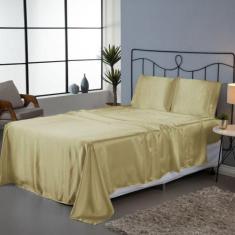 Jogo De Lençol Sublime 4 Peças King 100% Poliéster Tecido Cetim Charmo