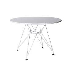 Mesa Eiffel Redonda 110Cm Tampo De Madeira Branco Com Base De Ferro Branco - Cor: Branco