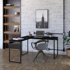 Mesa de Escritório em L Estilo Industrial 135x150cm Kuadra Preto Ônix / Est.Preta