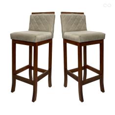 Kit 2 Banquetas Média em Madeira Castanho Nice Matelassê Suede Bege CCS