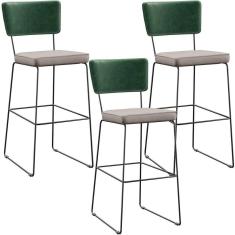 Kit 03 Banquetas Altas Allana L02 Verde Musgo Bege