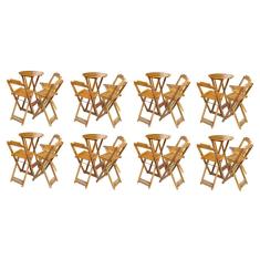 Kit 8 Jogos de Mesa Bistrô de Madeira Dobrável com 3 Banquetas - Caramelo