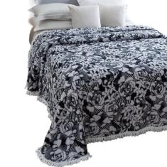 Colcha Chenille Canelada Com Franja 2,20X2,40M Cinza Jolitex