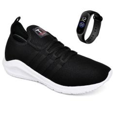 Kit Tênis Esportivo Academia Caminhada Ultra Leve Conforto + Relógio D