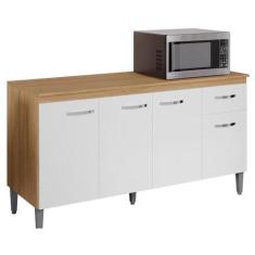 Balcão Pia Gabriela 150cm com Tampo MDP - AJL Móveis, Amêndoa/Branco