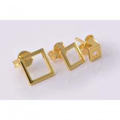 Trio De Brincos Quadrados Folheado Em Ouro 18K