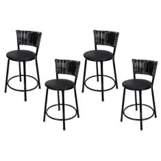 Jogo 4 Banqueta Baixa Para Cozinha Hawai Preto Assento Preto - Lamar D