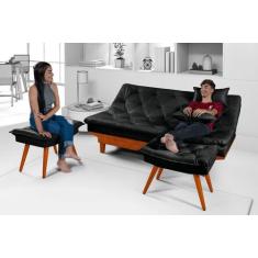 Sofá Cama Caribe Em Material Sintético + Duas Banquetas - Essencial Es