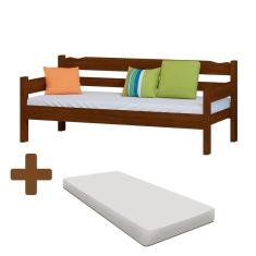 Sofá Cama Solteiro De Madeira Maciça Castanho Com Colchão Nemargi
