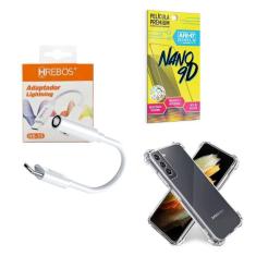 Capinha Samsung S21 + Adaptador P2 Para Tipo C + Película 9D