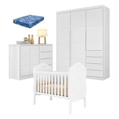 Quarto De Bebê Blenda Com Berço Americano Realeza Branco Acetinado Com Colchão Ortobom