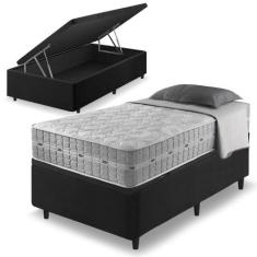 Cama Box com Baú Preta + Colchão Solteiro Twin Size Molas Ensacadas Al