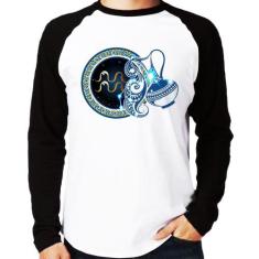 Camiseta Raglan Signo Aquário Astrologia Manga Longa - Foca na Moda, B