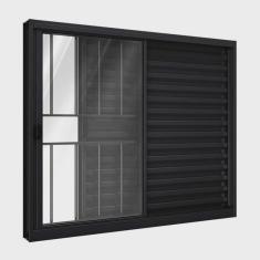 Janela de Alumínio Veneziana de Correr Lateral Com Grade 3 Folhas 100x150cm Riobras