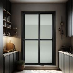 Porta De Correr 2 Folhas Moveis 210 X 200 Elite Com Fechadura Tetra Vidro Liso Preto