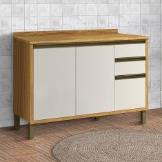 Balcão De Cozinha 120cm 2 Portas E 3 Gavetas Com Tampo 100% Mdf Barbados Espresso Móveis Amêndoa-off White