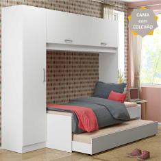 Bicama com Colchão Incluso e Guarda Roupa/Roupeiro Multimóveis Branco