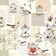 Papel De Parede Adesivo Lavável Pássaros Retro 15m