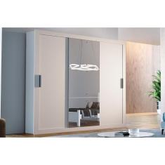 Guarda Roupa Casal 3 Portas De Correr E 4 Gavetas C/ Espelho Veneza Luxo Branco - Rufato